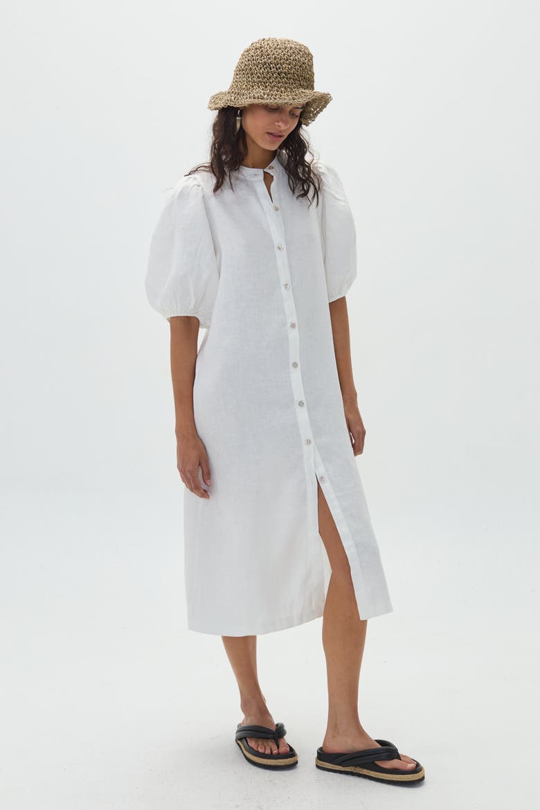 Bubble Linen Dress, Alternate, color, Off White