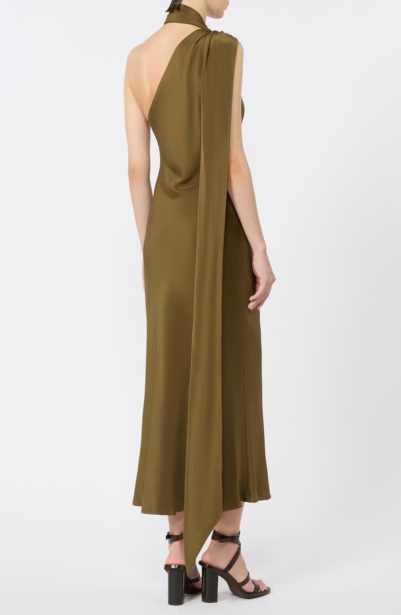 Max Mara Evasto Scarf Neck One Shoulder Silk Satin Evening Dress, Alternate, color, Mud