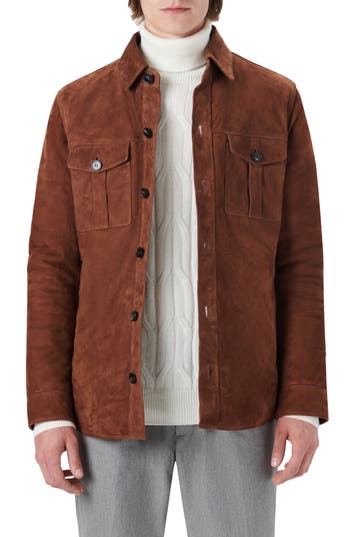 Bugatchi Suede Shirt Jacket In Brown