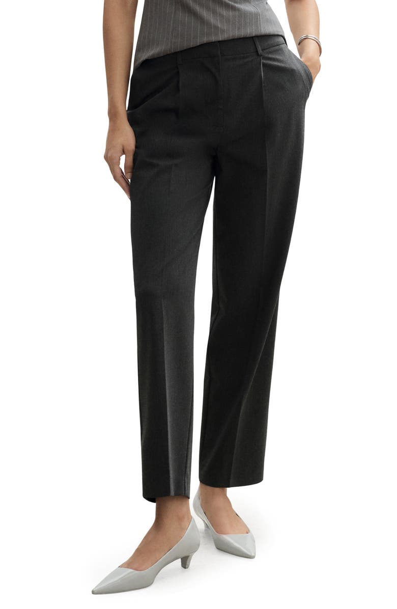 MANGO Pleated Straight Leg Ankle Pants, Main, color, 