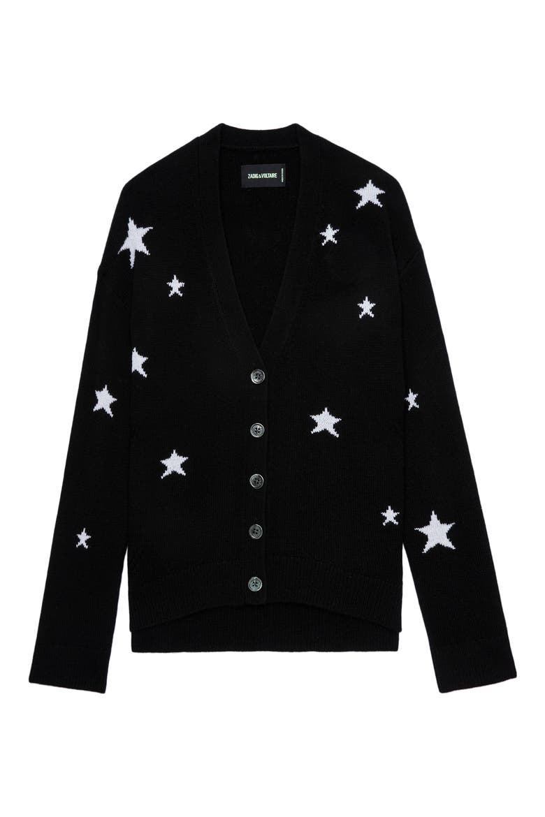 Mirka Star Cashmere Cardigan, Alternate, color, NOIR