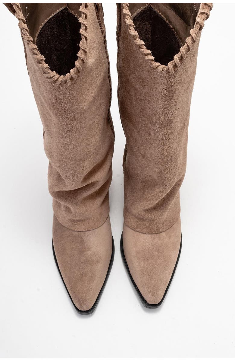 Forever & Always Shoes Clementina Leather Western Boot, Alternate, color, Cognac Suede Leather