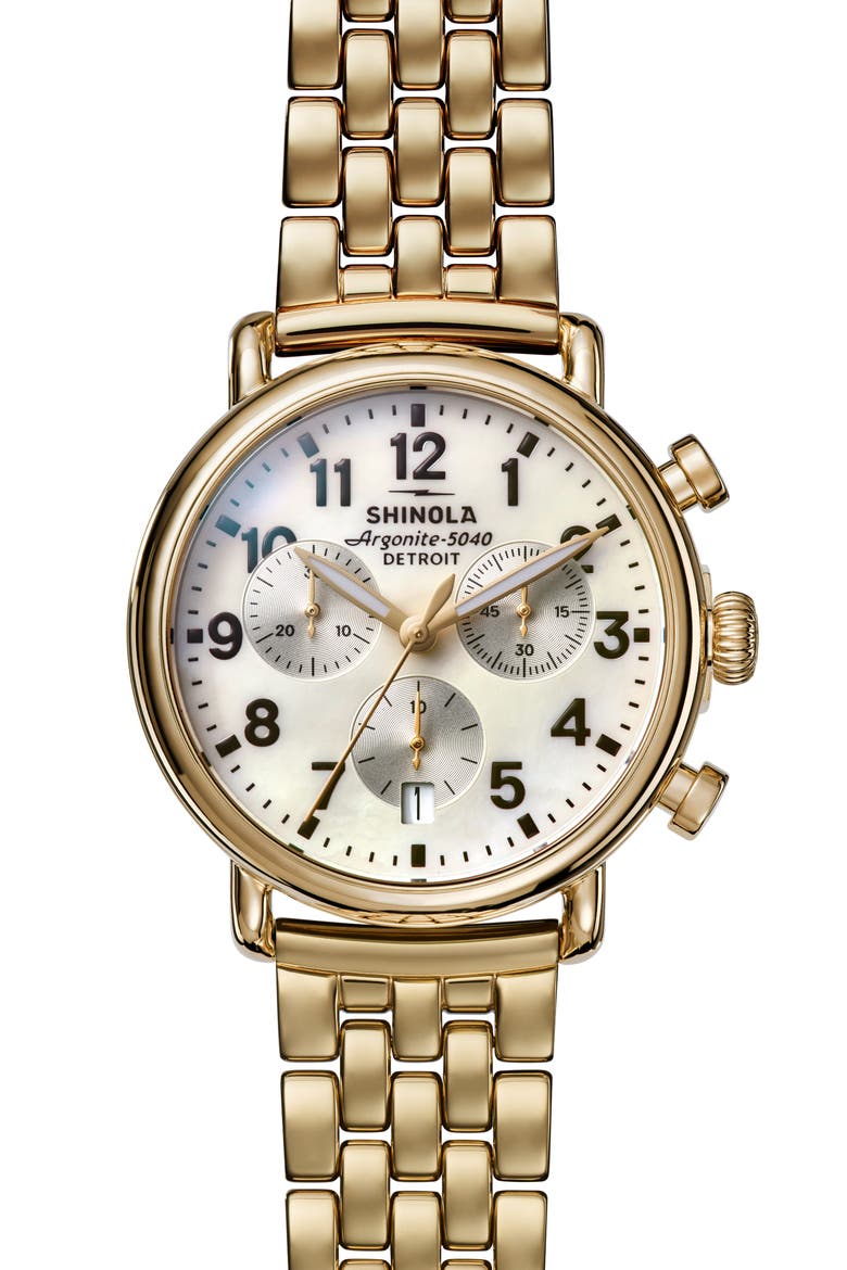 Runwell Mother-of-Pearl Chronograph Bracelet Watch, 37mm, Main, color, WHITE MOTHER OF PEARL/ GOLD