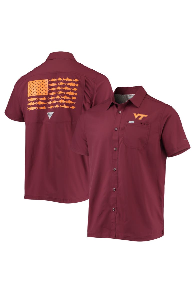 Men's Columbia PFG Maroon Virginia Tech Hokies Slack Tide Camp Button-Up Shirt, Main, color, Maroon
