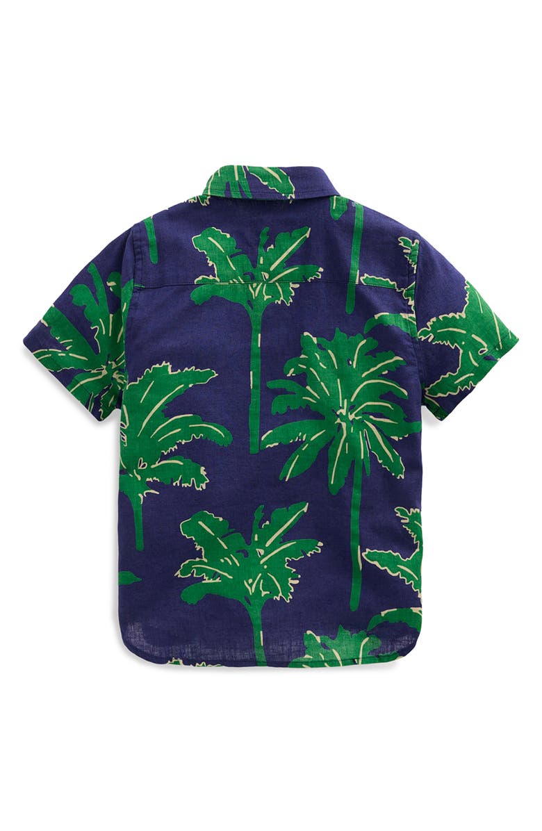 Mini Boden Kids' Palm Tree Graphic Cotton & Linen Blend Button-Up Shirt, Alternate, color, 