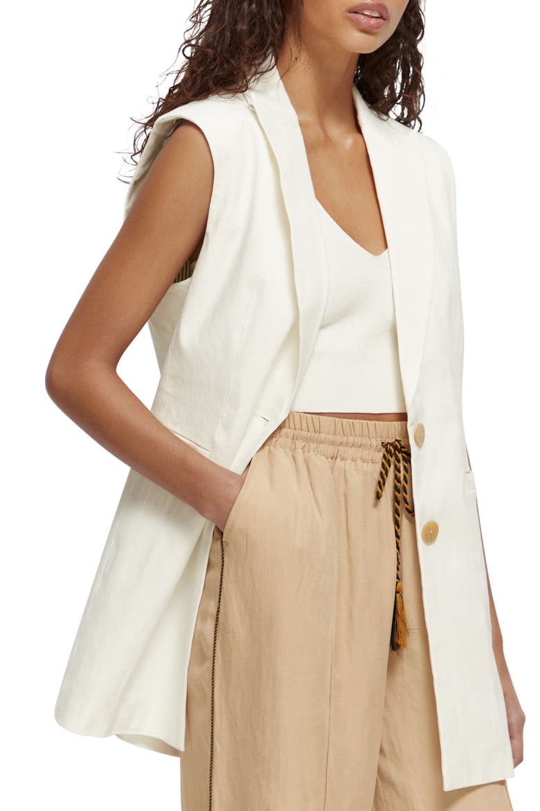 Linen Blend Vest, Alternate, color, 0001-OFF WHITE