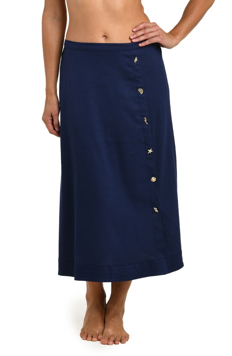 La Blanca Harbor Breeze Midi Cover-Up Skirt, Main, color, Indigo