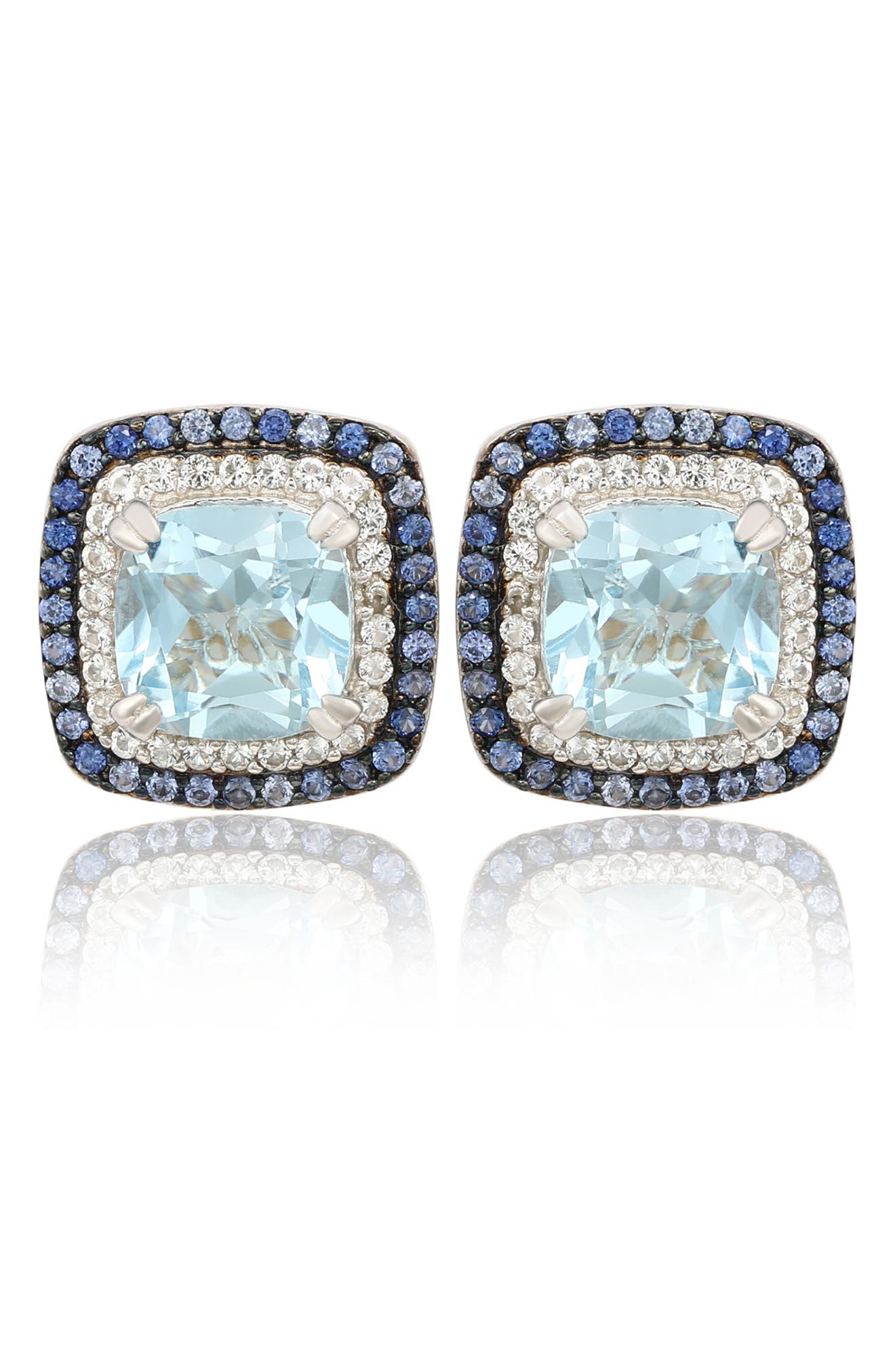 SUZY LEVIAN Cushion Semiprecious Stone Double Halo Stud Earrings