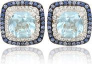 SUZY LEVIAN Cushion Semiprecious Stone Double Halo Stud Earrings