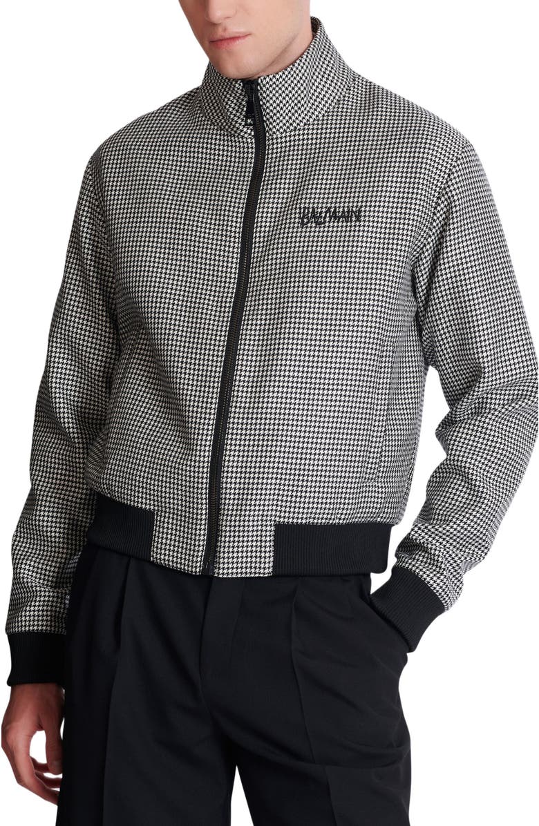 Balmain Houndstooth wool jacket, Alternate, color, Black