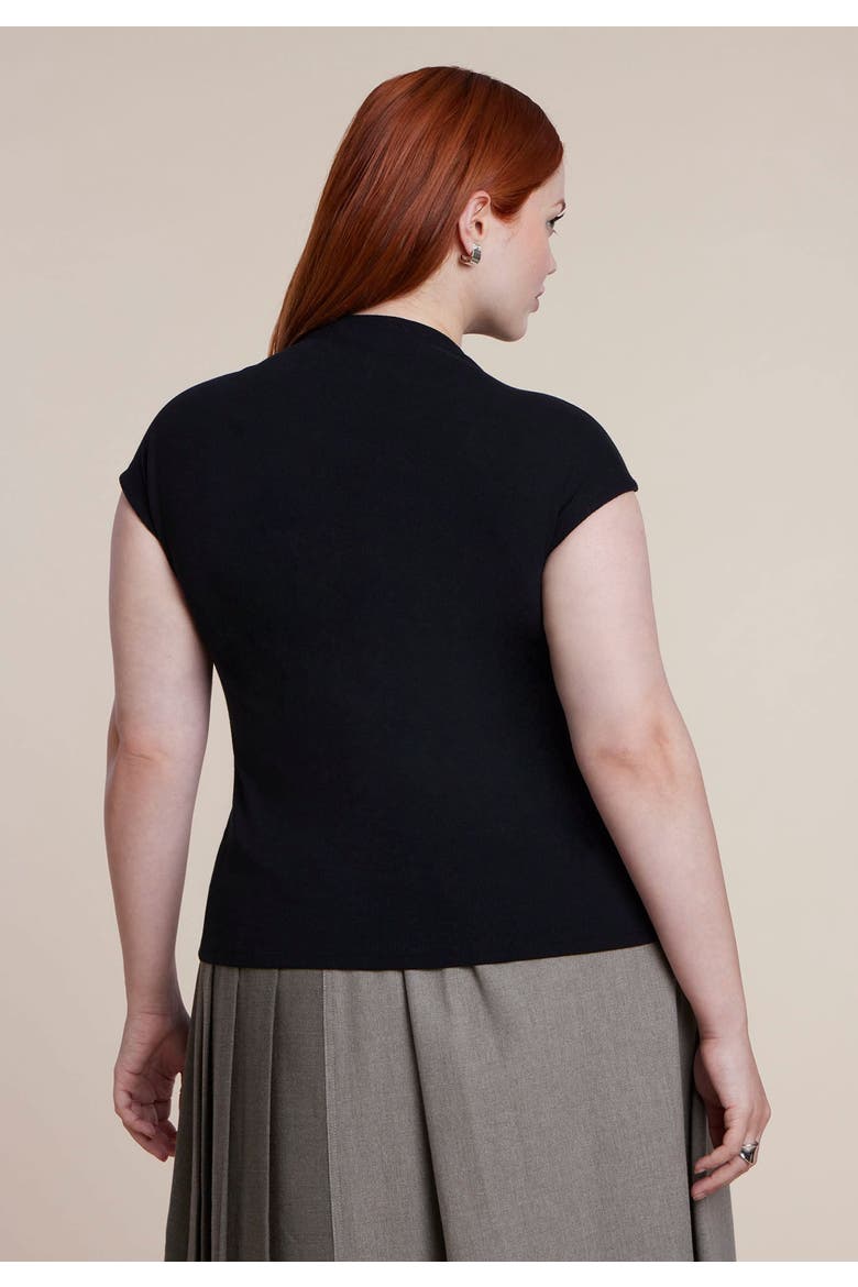 Pleated Button Front Mock Neck Top, Alternate, color, BLACK ONYX