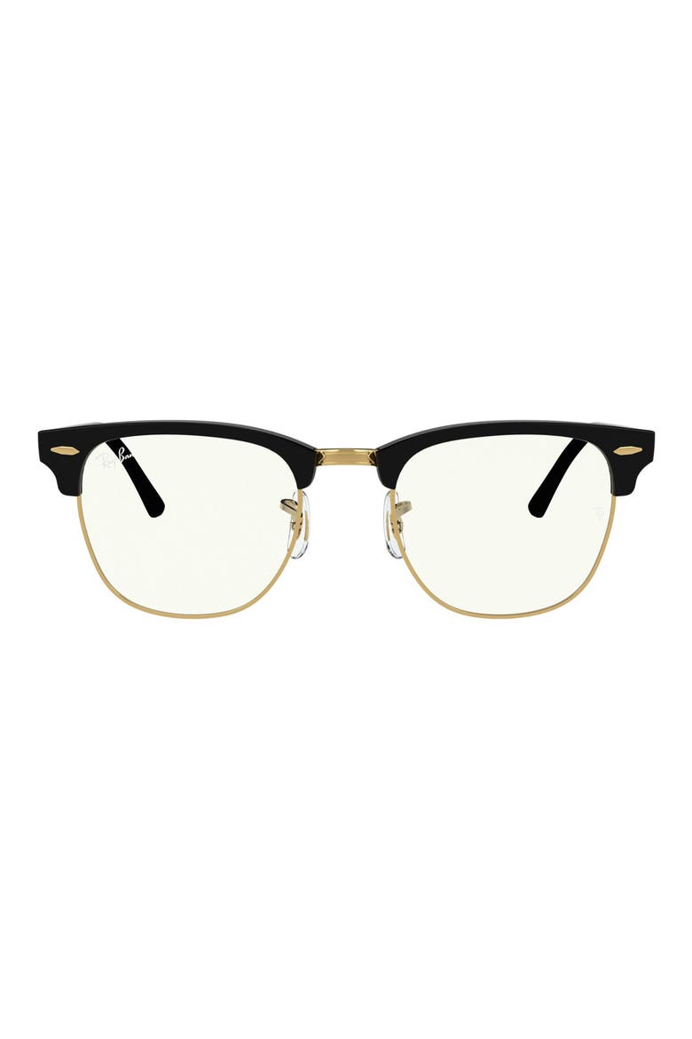 49mm Clubmaster Blue Light Blocking Everglasses, Main, color, BLACK