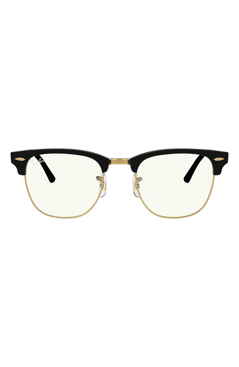 Ray-Ban 49mm Clubmaster Blue Light Blocking Everglasses, Main, color, Black