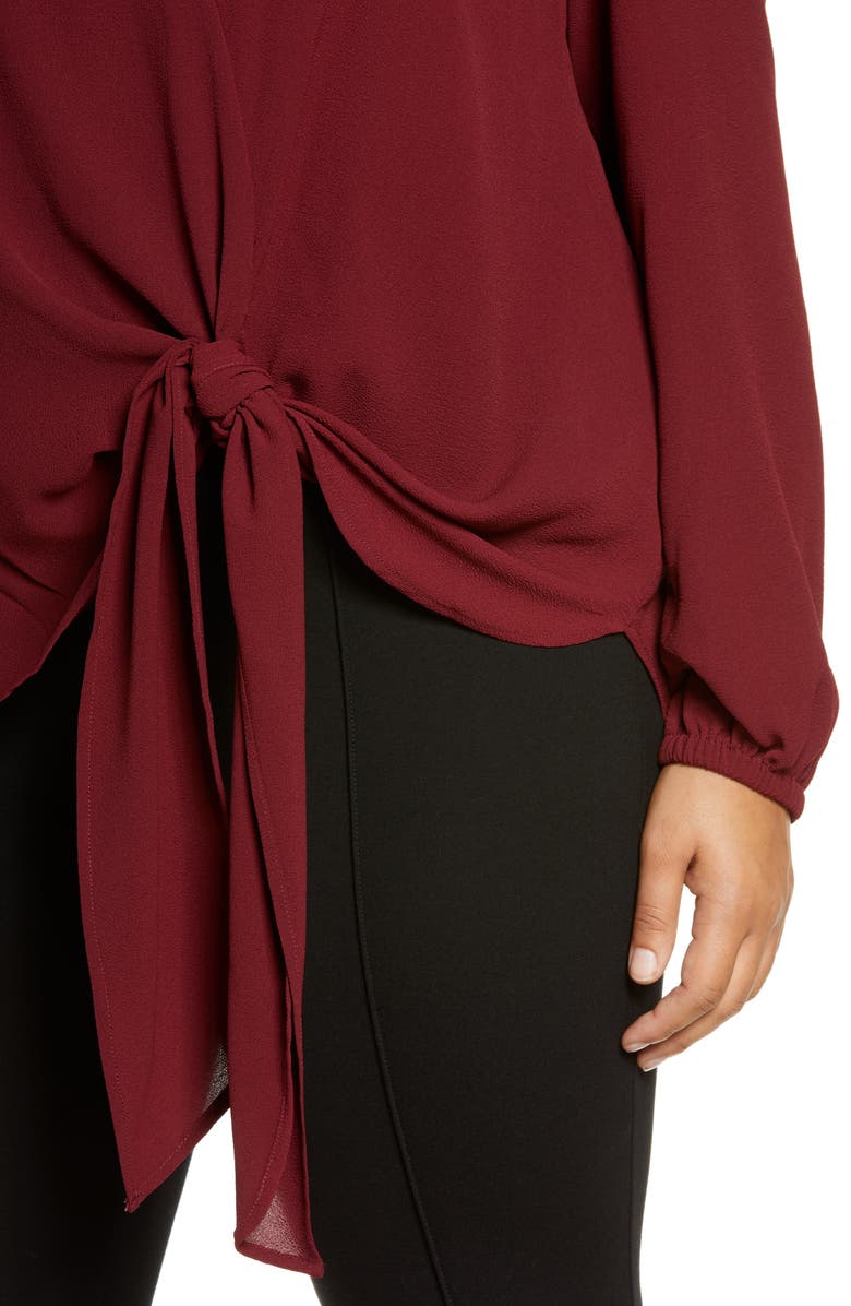 MICHAEL Michael Kors Tie Front Off the Shoulder Crepe Blouse, Alternate, color, Cranberry