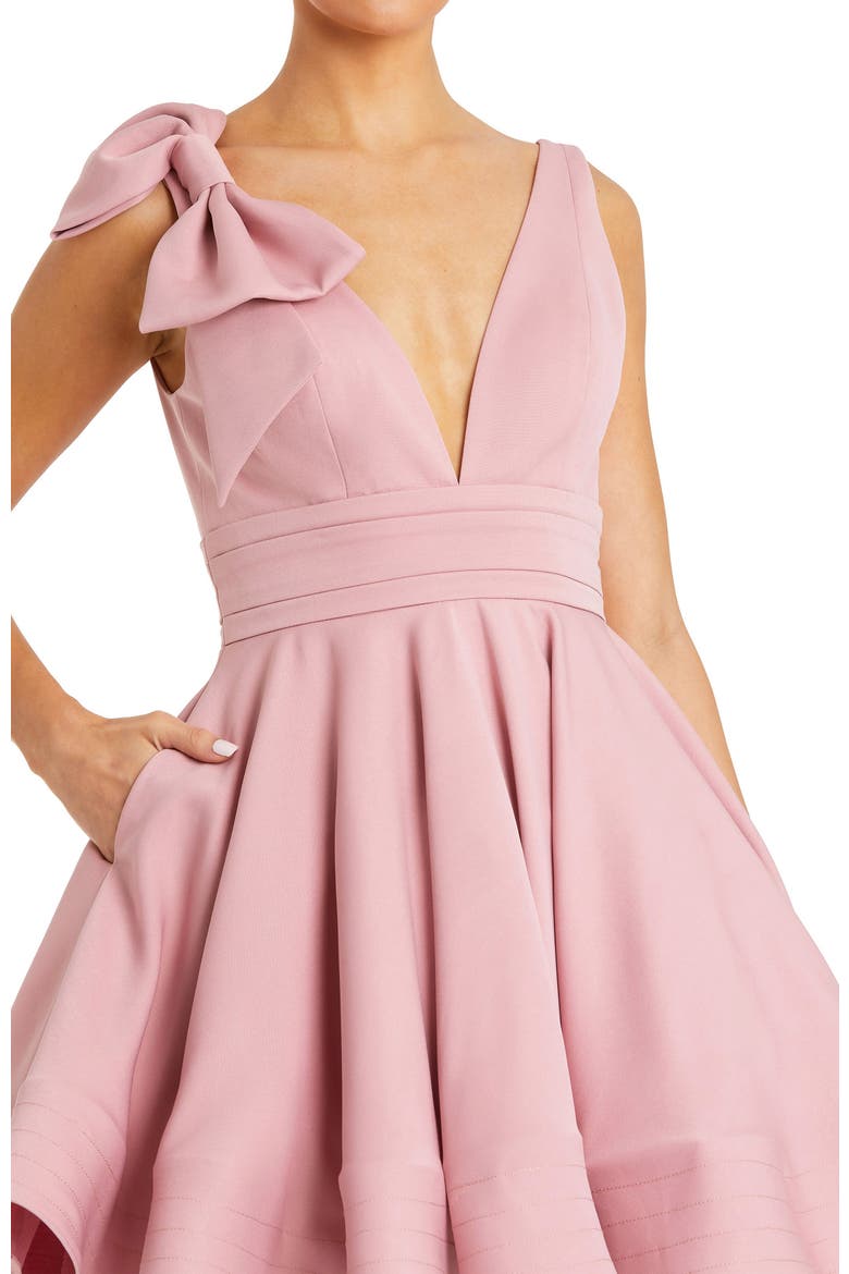 Plunging V Neck Bow Detail Mini Dress, Alternate, color, Rose