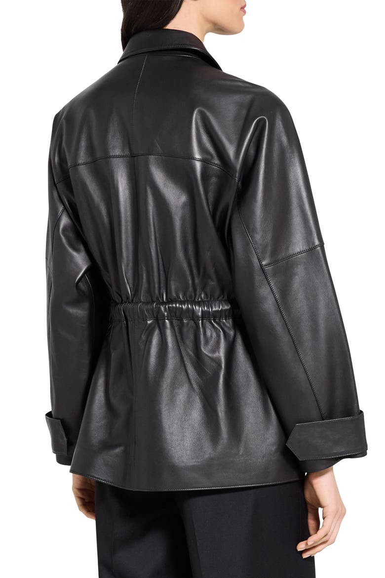 Cinch Waist Leather Jacket, Alternate, color, BLACK