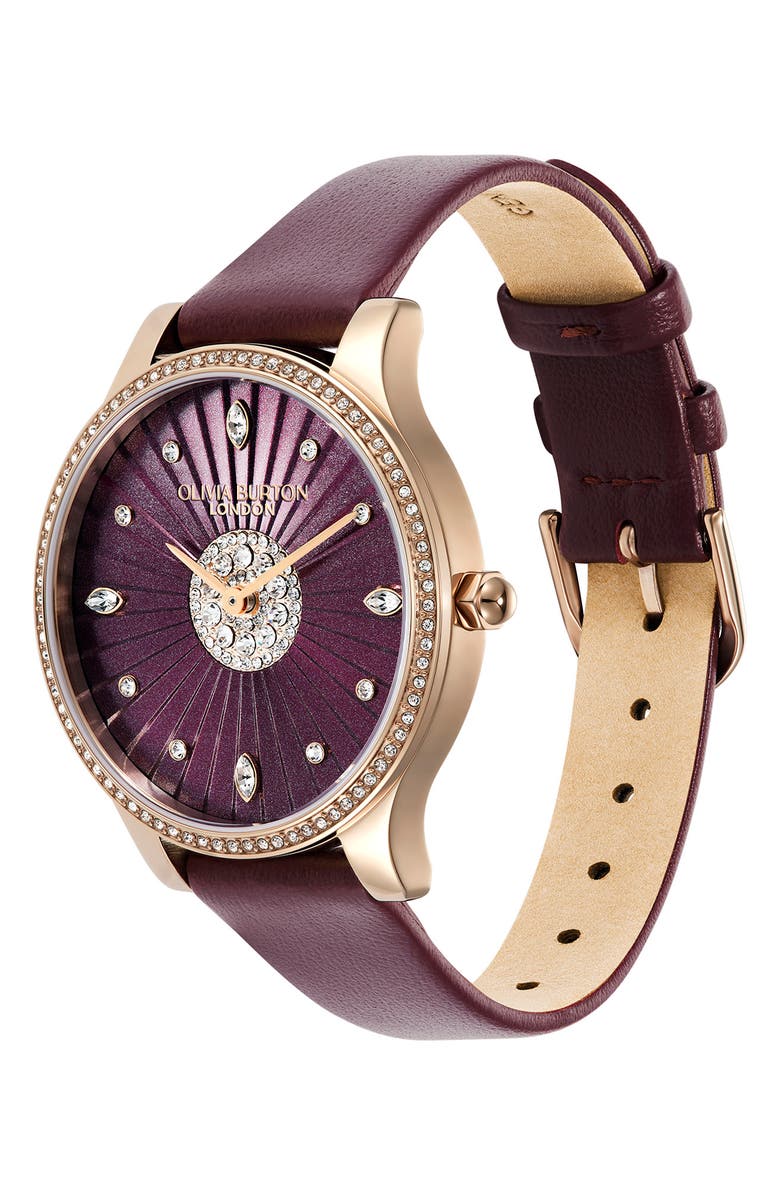 Olivia Burton Beaulieu Crystal Leather Strap Watch, 36mm, Alternate, color, 