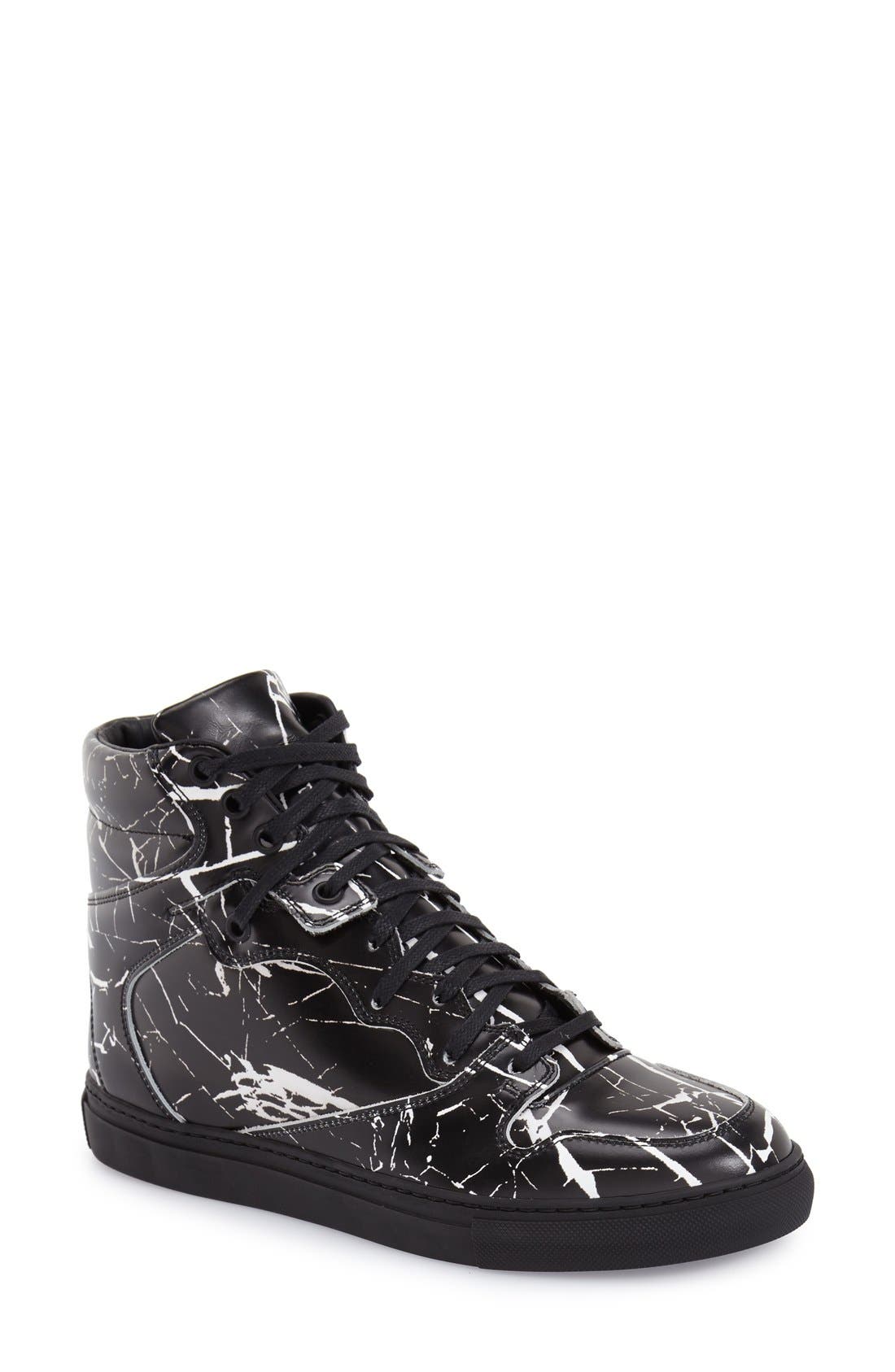 'Trainer' High Top Sneaker, Main, color, BLACK CALFSKIN