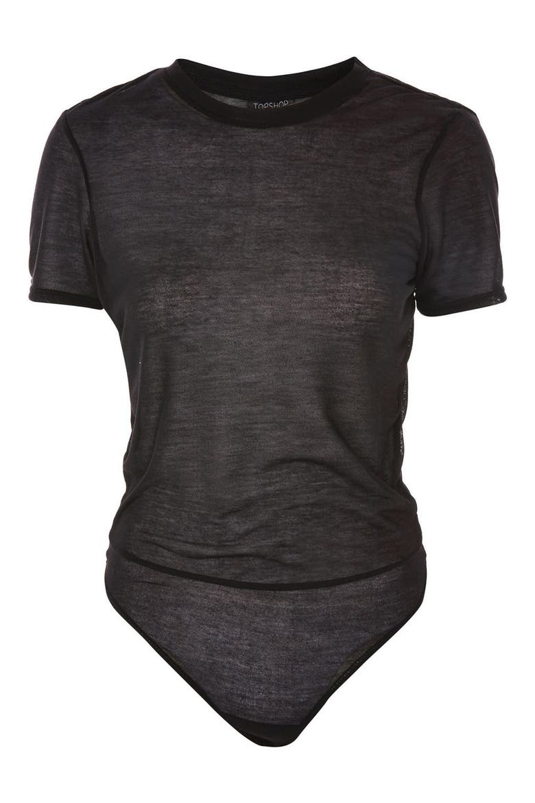 Sheer T-Shirt Bodysuit, Alternate, color, BLACK