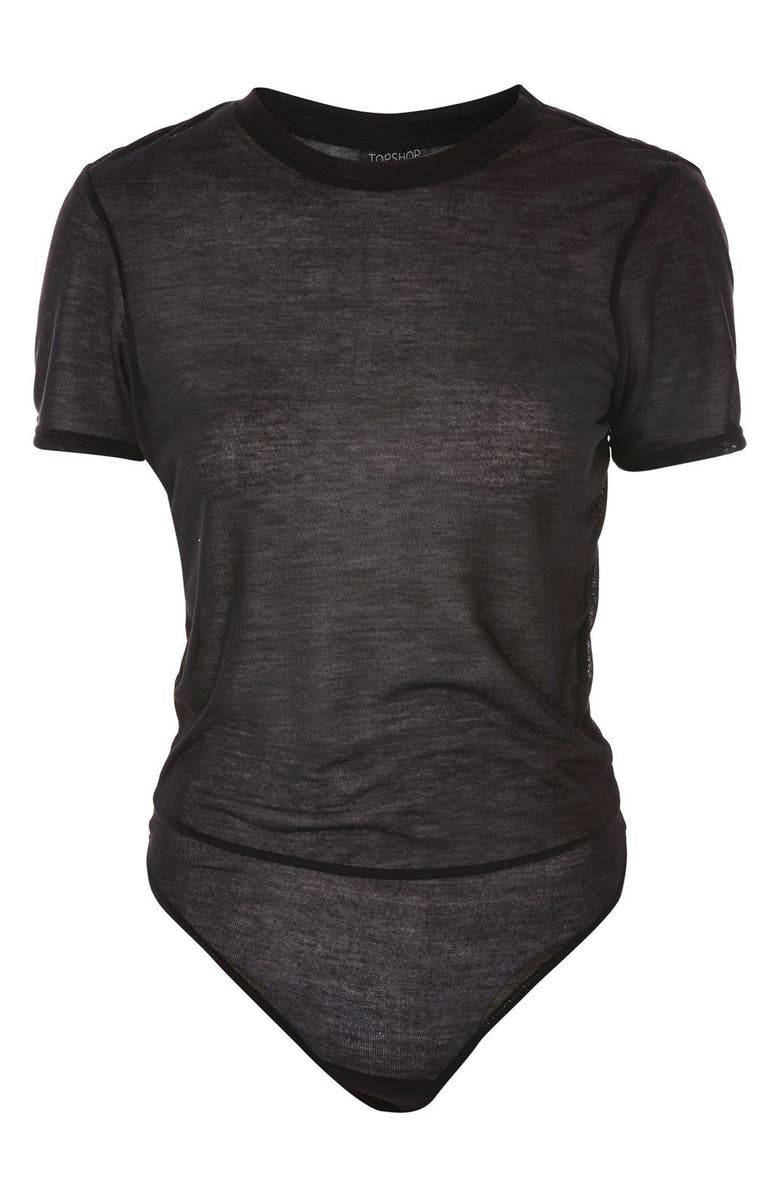 Topshop Sheer T-Shirt Bodysuit, Alternate, color, 