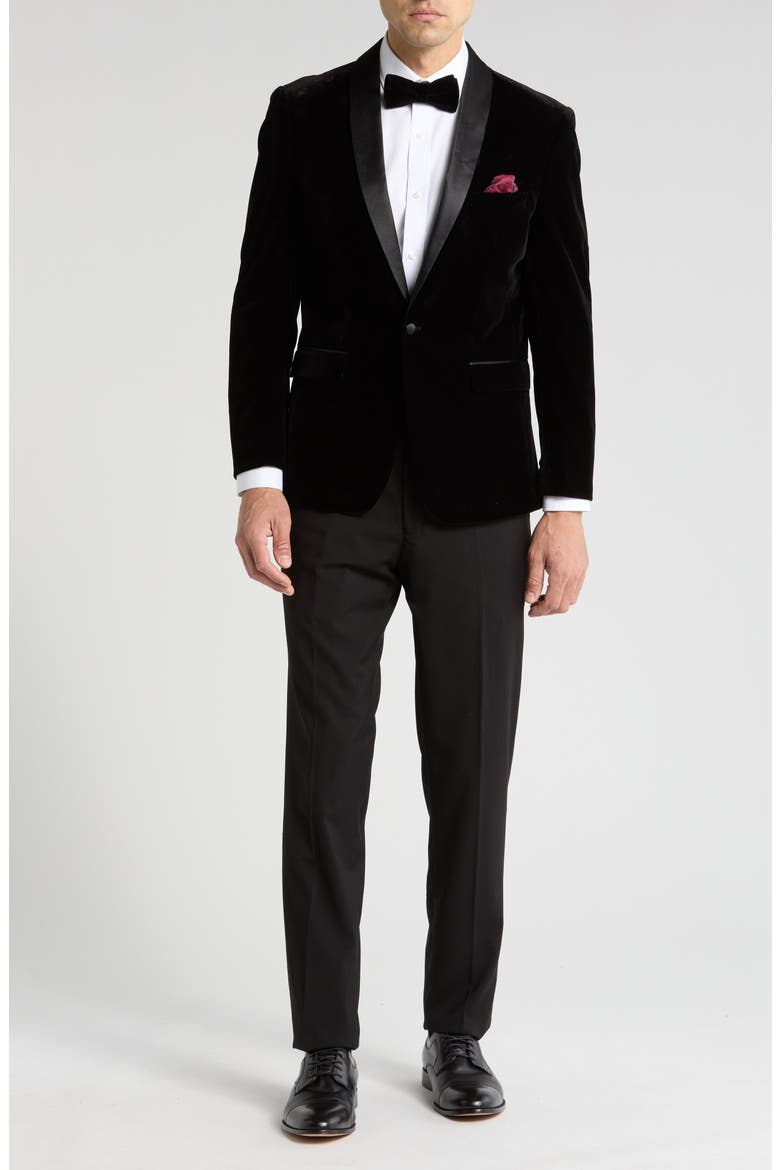 Two-Piece Velvet Shawl Lapel Slim Fit Tuxedo, Main, color, BLACK