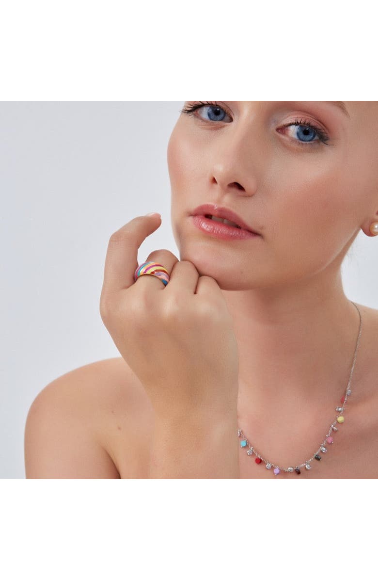 Spero London Enamel Rainbow Stripe Chunky Sterling Silver Ring, Alternate, color, Gold