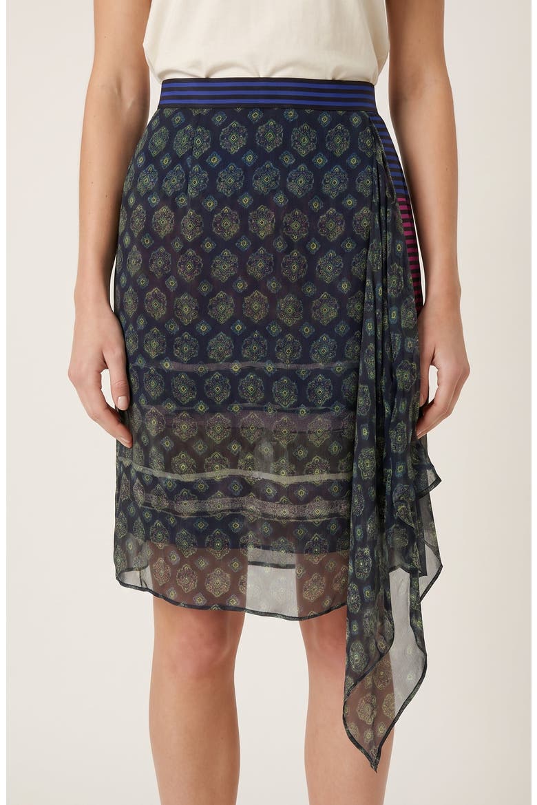 Geometric Print Chiffon Midi Skirt with Draped Asymmetric Side Panel, Alternate, color, Green