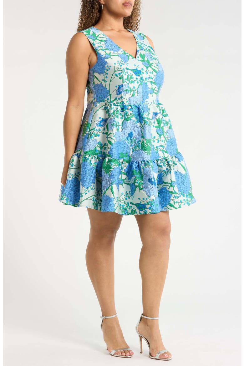 Willa Floral May Jacquard Tiered Mini Dress, Alternate, color, BLUE-WHTE