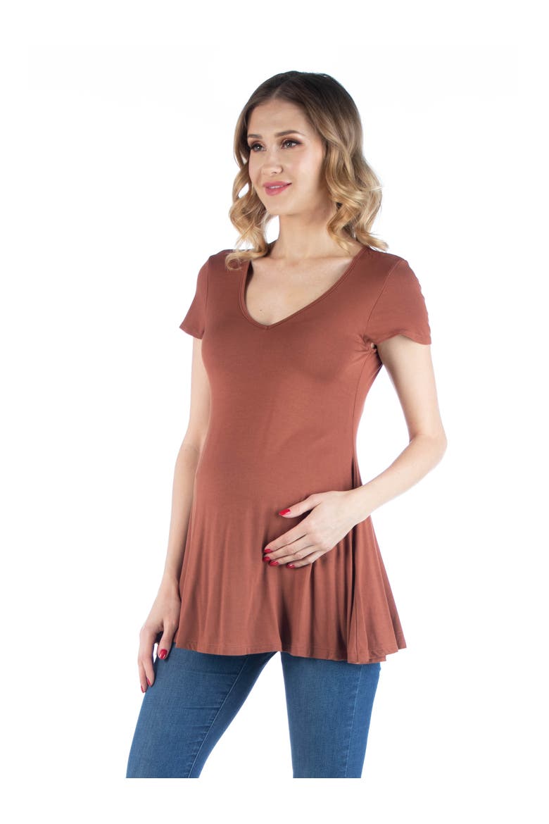 Maternity Short Sleeve Flared Tunic Top, Alternate, color, Brown