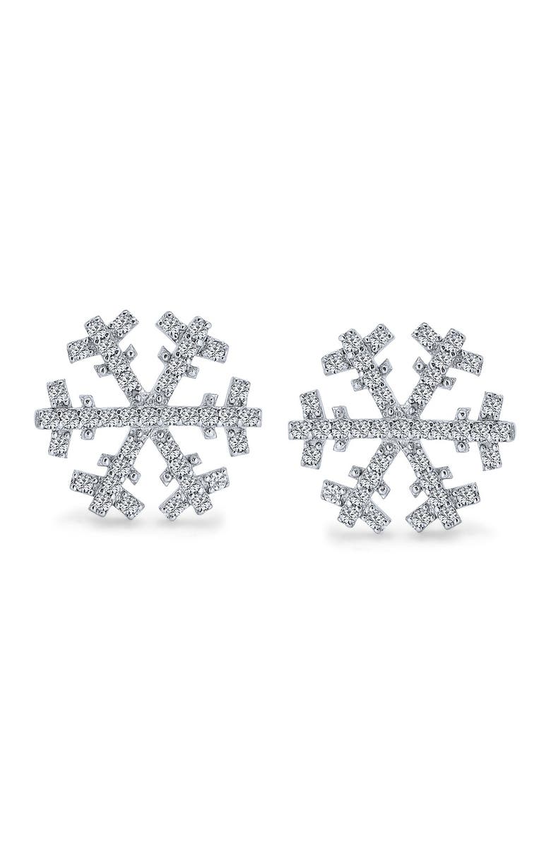 BLING JEWELRY Silver Plated Snowflake Earrings, Main, color, Silver