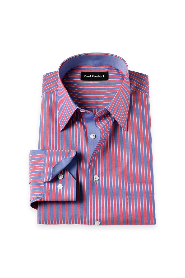 Cotton Buttondown Collar Broadcloth Classic Contrast Trim Button Cuff Long Sleeve Shirt, Main, color, Blue/Red