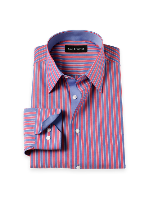 Cotton Buttondown Collar Broadcloth Classic Contrast Trim Button Cuff Long Sleeve Shirt