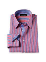 Paul Fredrick Cotton Point Collar Poplin Classic Contrast Trim Button Cuff Long Sleeve