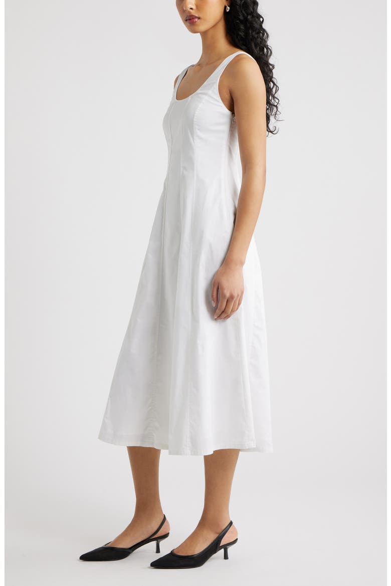 Seamed Strech Cotton Poplin Midi Dress, Alternate, color, WHITE