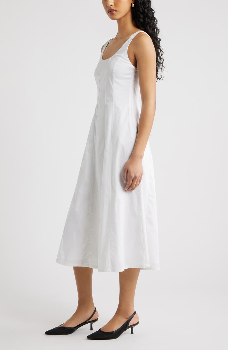 Open Edit Seamed Strech Cotton Poplin Midi Dress, Alternate, color, White