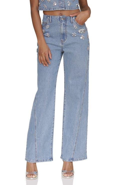 Hollywood Embellished Wide Leg Jeans (Nikki)