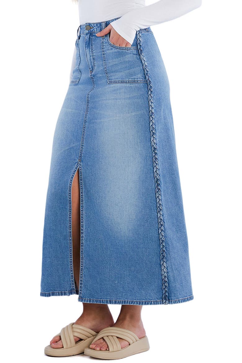 Braided Denim Maxi Skirt, Alternate, color, SURF DENIM