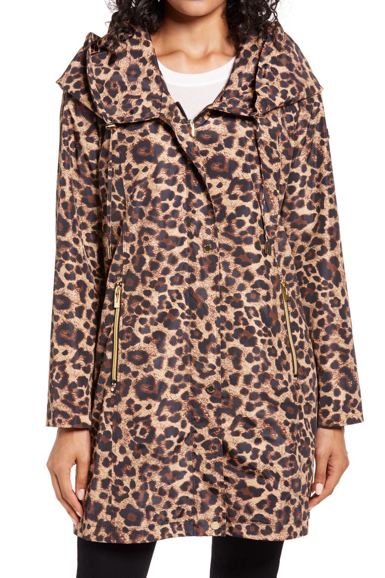 Packable Hooded Raincoat, Alternate, color, LEOPARD