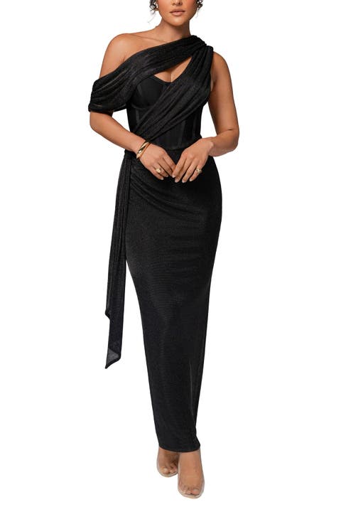 Metallic Celestina Draped Maxi Dress