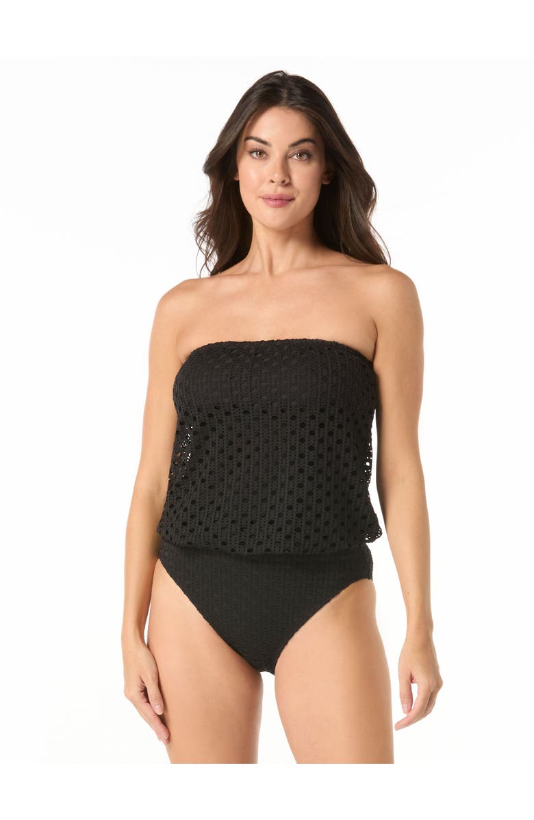 Carmen Marc Valvo Crochet Blouson Tankini Top, Main, color, Black