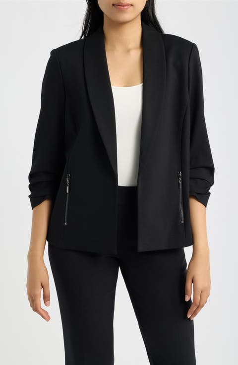 Ruched Sleeve Shawl Collar Jacket
