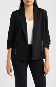 AK ANNE KLEIN Ruched Sleeve Shawl Collar Jacket