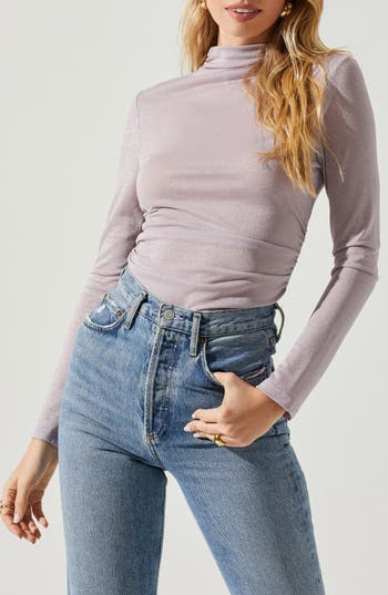 Astr The Label Jobelle Long Sleeve Turtleneck Top In Purple