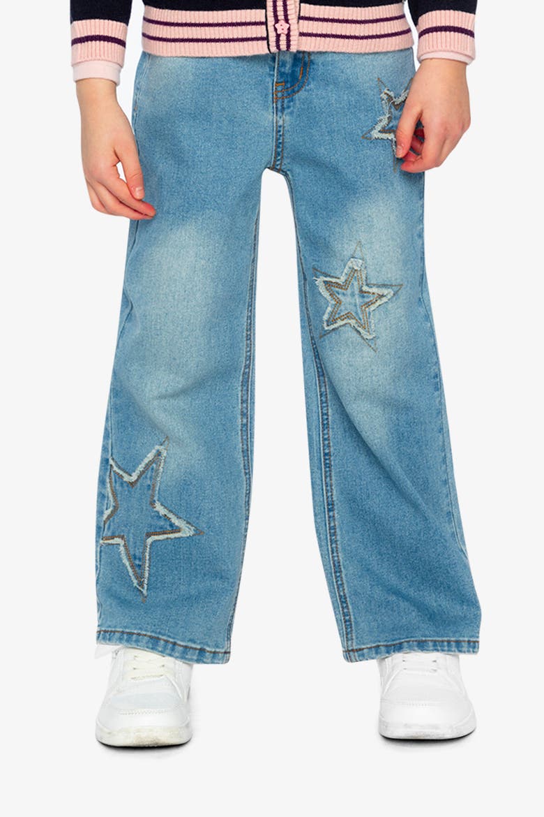 Stretch Denim Frayed Star Embroidery Jeans, Alternate, color, Navy Blue Denim