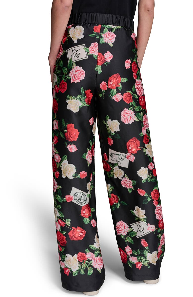 KARL LAGERFELD PARIS Floral Satin Pants, Alternate, color, Black Multi