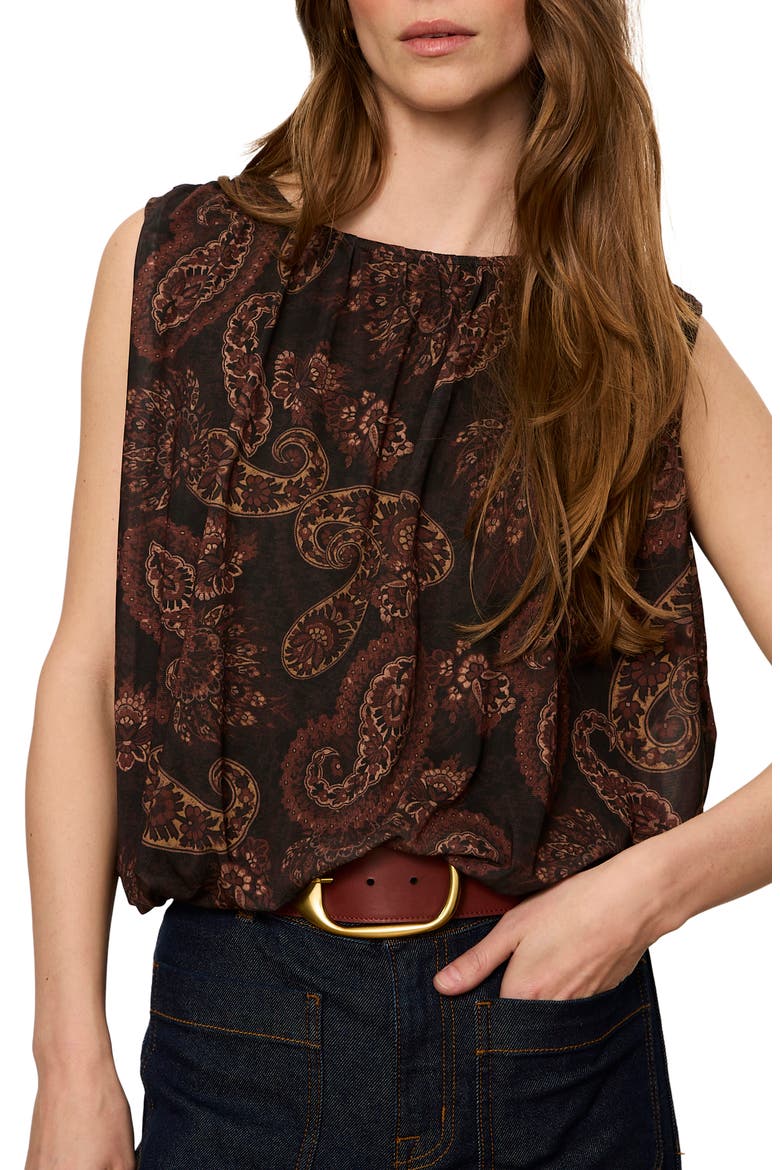 Clover Mesh Bubble Sleeveless Top, Alternate, color, COCOA BROWN PAISLEY