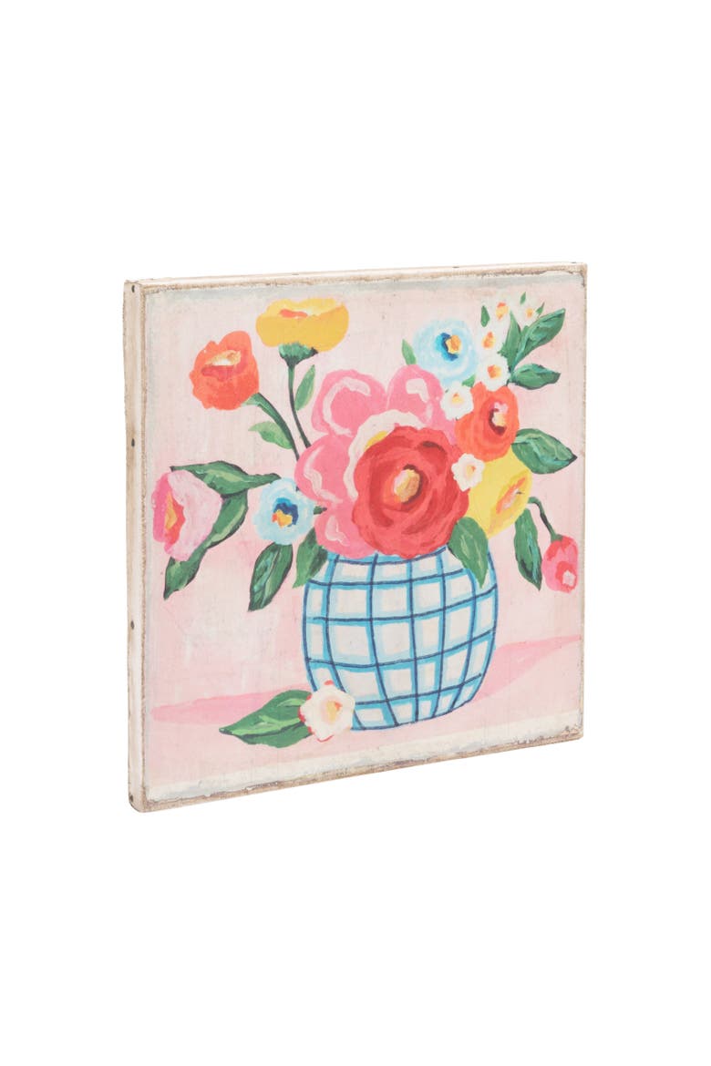 Square Canvas Wall Décor with Flowers in Grid Vase, Main, color, Pink