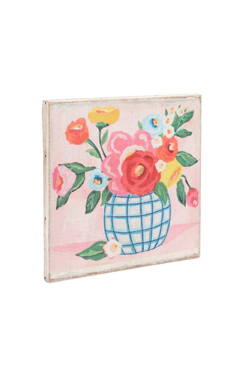 Storied Home Square Canvas Wall Décor with Flowers in Grid Vase, Main, color, Pink