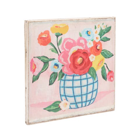 Square Canvas Wall Décor with Flowers in Grid Vase