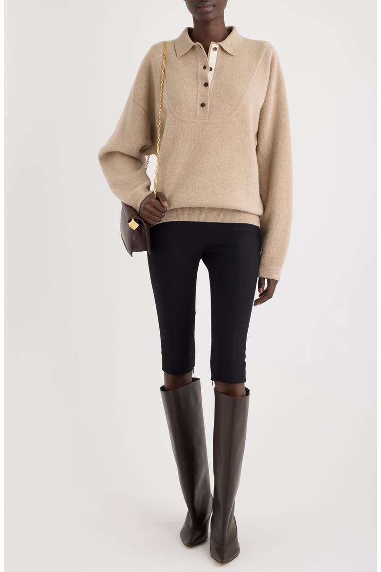 La Maille Vareuse Pallone Merino Wool & Cashmere Polo Sweater, Alternate, color, BEIGE